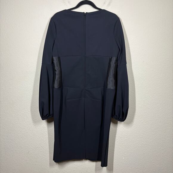 Greta Constantine Size XXL Square Neck Sheath Dress Black Silk Wool Long Sleeves - Picture 3 of 10